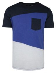 T-Shirt Granatowo-Chabrowy w Pasy, z Kieszonką, Męski, Koszulka, Krótki Rękaw, U-neck. Niebieskie bluzki z długim rękawem Porthal, l, bez wzorów, z bawełny, bez kołnierzyka, bez ramiączek. Za 115.00 zł.