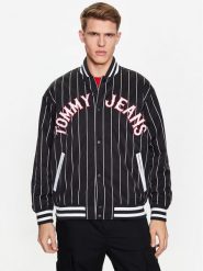 Tommy Jeans Kurtka bomber Pinstripe DM0DM15917 Czarny Relaxed Fit. Czarne kurtki Tommy Jeans, l, bez wzorów, z jeansu, bez kaptura. Za 649.99 zł.