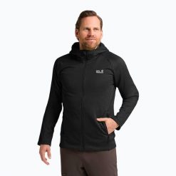 Bluza trekkingowa męska Jack Wolfskin Peak District Hooded Full Zip. Czarne bluzy Jack Wolfskin, m, bez wzorów, bez kaptura. Za 379.99 zł.