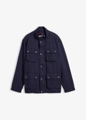 Kurtka przejściowa z czystej bawełny. Niebieskie kurtki bonprix, m, bez wzorów, z bawełny, bez kaptura. Za 309.99 zł.