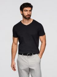 Klasyczna męska bawełniana koszulka z dekoltem w serek BASIC – czarna V1 - Rozmiar: XXL. Czarne t-shirty Ombre Clothing, m, bez wzorów, z bawełny, bez kołnierzyka, bez ramiączek. W wyprzedaży za 29.99 zł.