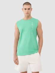 4F Tank top regular męski - zielony L. Zielone bezrękawniki 4F, l, bez wzorów, z bawełny, bez kołnierzyka, bez ramiączek. W wyprzedaży za 39.99 zł.