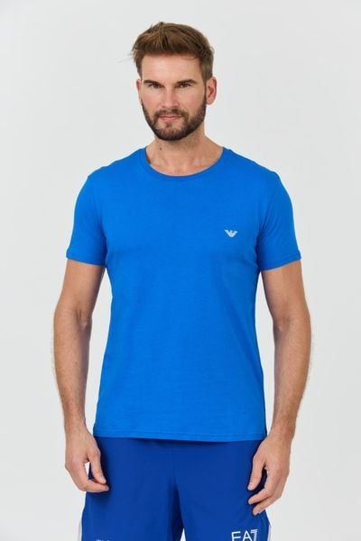 EMPORIO ARMANI Niebieski męski t-shirt basique, Rozmiar XXL. Niebieskie t-shirty Emporio Armani, l, bez wzorów, bez kołnierzyka, bez ramiączek. W wyprzedaży za 208.99 zł.