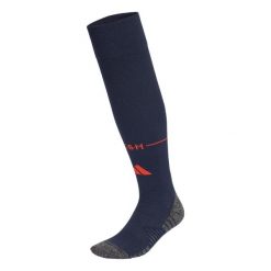 Getry z trzeciego zestawu FC Bayern 26/27. Niebieskie legginsy długie sportowe Adidas, l, bez wzorów, z bawełny, do piłki nożnej. Za 99.95 zł.
