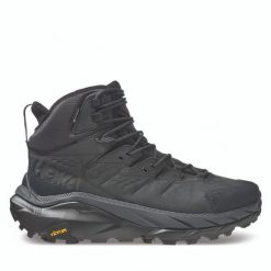 Trekkingi Hoka. Czarne botki sznurowane HOKA, bez wzorów, z gore-texu, bez obcasa, bez zapięcia. Za 859.99 zł.