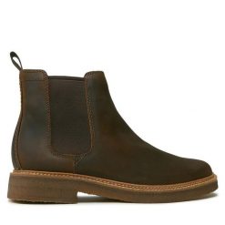 Sztyblety Clarks. Brązowe botki sznurowane Clarks, bez wzorów, bez obcasa, bez zapięcia. Za 719.99 zł.