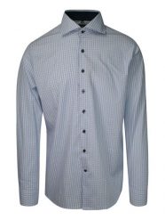 Koszula Męska, Niebieska w Kratkę, Elegancka z Długim Rękawem, 100% Bawełna, Taliowana -CHIAO. Niebieskie koszule Chiao, m, bez wzorów, z bawełny, bez kołnierzyka, bez ramiączek. Za 169.00 zł.