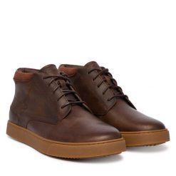 Trzewiki Clarks. Brązowe botki sznurowane Clarks, bez wzorów, bez obcasa, bez zapięcia. Za 439.99 zł.
