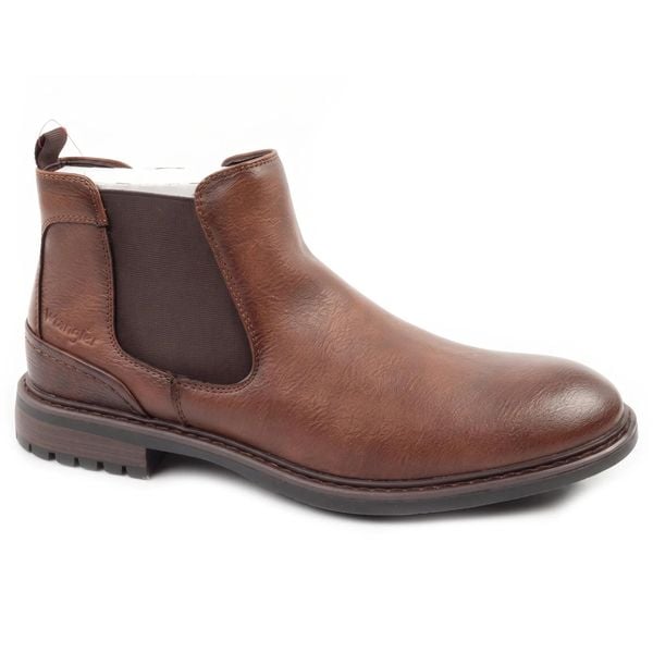 Buty sztyblety męskie Wrangler Randy. Brązowe sztyblety Wrangler, bez wzorów, z gumy, bez obcasa, bez zapięcia. Za 249.00 zł.
