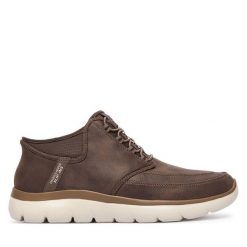 Półbuty Skechers. Brązowe eleganckie półbuty Skechers, bez wzorów, bez obcasa, bez zapięcia. Za 359.99 zł.