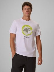 4F T-shirt regular z nadrukiem męski - biały XL. Białe t-shirty 4F, bez wzorów, z bawełny, bez ramiączek, tenisowe. Za 79.99 zł.