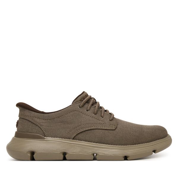 Półbuty Skechers. Brązowe eleganckie półbuty Skechers, bez wzorów, bez obcasa, bez zapięcia. Za 260.99 zł.