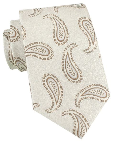 Elegancki Krawat Chattier - Kremowy we Wzór Paisley. Białe krawaty i muchy Chattier, bez wzorów, z tkaniny. Za 55.00 zł.