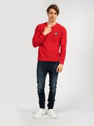 Tommy Jeans Sweter | DM0DM07418 | Mężczyzna | Czerwony. Czerwone swetry nierozpinane Tommy Hilfiger, m, bez wzorów, z bawełny, bez kołnierzyka, bez ramiączek. W wyprzedaży za 249.00 zł.