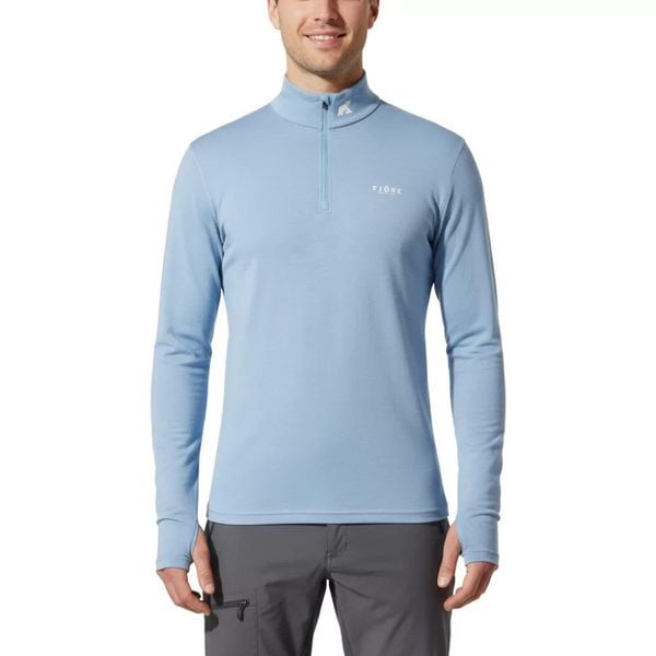 Finn Zip 210 dla mężczyzn – techniczna warstwa podstawowa z wełny merynosowej. Niebieskie bluzy FJORK MERINO, na zimę, m, bez wzorów, z wełny, bez kaptura. W wyprzedaży za 229.00 zł.