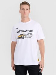 4F T-shirt regular z nadrukiem uniseks 4F x Drift Masters - biały L. Białe t-shirty 4F, l, bez wzorów, z bawełny, bez kołnierzyka, bez ramiączek. Za 119.99 zł.