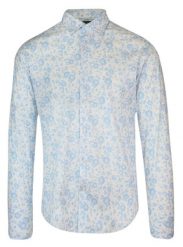 Koszula Biało-Niebieska w Kwiatki, Męska Długi Rękaw, Slim Fit, Taliowana -TO-ON. Niebieskie koszule TO-ON, m, bez wzorów, z bawełny, bez kołnierzyka, bez ramiączek. Za 109.00 zł.