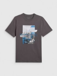 4F T-shirt regular z nadrukiem męski - szary XL. Szare t-shirty 4F, m, bez wzorów, z dzianiny, bez kołnierzyka, bez ramiączek. Za 69.99 zł.