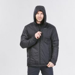Kurtka turystyczna męska Quechua NH500 wodoodporna -10°C. Czarne kurtki QUECHUA, na zimę, m, bez wzorów, bez kaptura. W wyprzedaży za 149.99 zł.