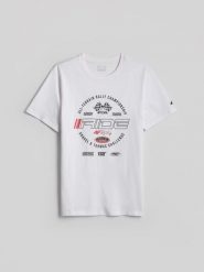 4F T-shirt regular z nadrukiem męski - biały M. Białe t-shirty 4F, m, bez wzorów, z bawełny, bez kołnierzyka, bez ramiączek. Za 79.99 zł.