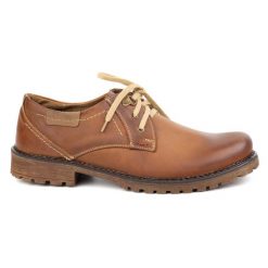 Buty męskie skórzane OLIVIER 312GT brązowe. Brązowe botki sznurowane bez wzorów, z jeansu, bez obcasa, bez zapięcia. Za 351.82 zł.
