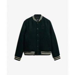 Kurtka puchowa Superdry Bomber en laine Varsity Monogram. Zielone kurtki Superdry, na zimę, m, bez wzorów, z puchu, bez kaptura. W wyprzedaży za 564.25 zł.