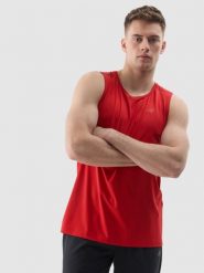 4F Tank top treningowy regular z materiału z recyklingu męski - czerwony 3XL. Czerwone t-shirty 4F, m, bez wzorów, z dzianiny, bez kołnierzyka, bez ramiączek. W wyprzedaży za 49.99 zł.