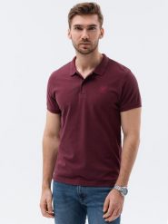 Koszulka męska polo z dzianiny pique - bordowa V10. Czerwone koszulki polo sportowe Ombre Clothing, m, bez wzorów, z bawełny, bez kołnierzyka, bez ramiączek. W wyprzedaży za 19.99 zł.