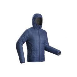 Kurtka trekkingowa zimowa Trek 100 z kapturem męska. Niebieskie kurtki FORCLAZ, na zimę, m, bez wzorów, z materiału, z kapturem. Za 119.99 zł.