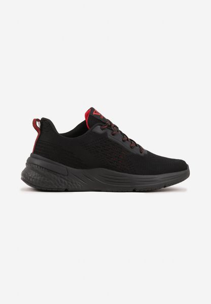 Czarno-Czerwone Buty Sportowe Sneakersy na Tłoczonej Podeszwie z Napisem Hesehe. Czarne buty sportowe casual Born2be, bez wzorów, z jeansu, bez zapięcia. Za 89.99 zł.