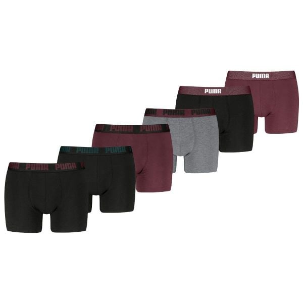 Puma bokserki męskie 6-pack Black / Burgundy / Grey. Czerwone bokserki Puma, m, bez wzorów, z bawełny. W wyprzedaży za 286.22 zł.