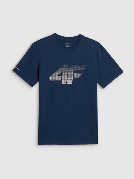 4F T-shirt regular z nadrukiem męski - granatowy XL. Niebieskie t-shirty 4F, m, bez wzorów, z bawełny, bez kołnierzyka, bez ramiączek. Za 69.99 zł.