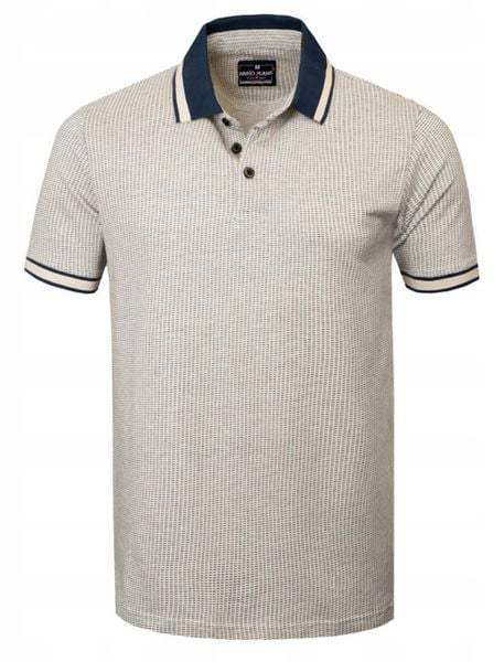 Męska Koszulka Polo - Pako Jeans - Beżowa, Drobny Wzorek. Brązowe koszulki polo Pako Jeans, l, bez wzorów, z bawełny, bez kołnierzyka, bez ramiączek. Za 129.00 zł.