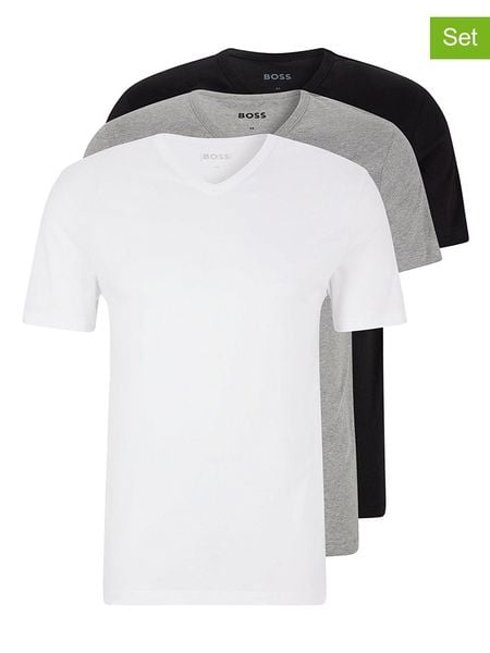 Hugo Boss Koszulki (3 szt.) w kolorze szarym, białym i czarnym rozmiar: M. Białe bezrękawniki HUGO BOSS, m, bez wzorów, z bawełny, bez kołnierzyka, bez ramiączek. Za 126.95 zł.