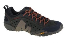 Buty trekkingowe męskie Merrell Intercept. Szare buty turystyczne Merrell, bez wzorów, z materiału, bez zapięcia, trekkingowe. Za 629.99 zł.
