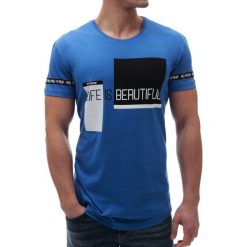 Męski t-shirt TROY BLUE. Niebieskie t-shirty Męski t-shirt TROY BLUE, l, bez wzorów, bez kołnierzyka, bez ramiączek. W wyprzedaży za 29.00 zł.