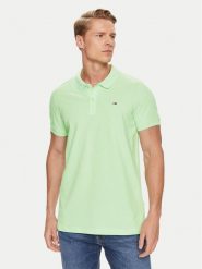 Tommy Jeans Polo DM0DM18312 Zielony Slim Fit. Zielone koszulki polo Tommy Jeans, m, bez wzorów, z bawełny, bez kołnierzyka, bez ramiączek. Za 189.99 zł.