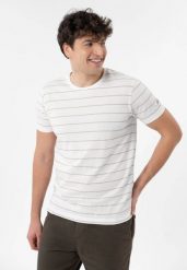 T-shirt w paski TM-ALLY. Białe t-shirty Volcano, l, z aplikacjami, z bawełny, bez kołnierzyka, bez ramiączek. Za 79.99 zł.