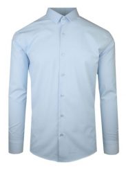 Męska, Taliowana (Slim Fit) Koszula Wizytowa - Rigon - Błękitna. Niebieskie koszule Rigon, m, bez wzorów, z bawełny, bez kołnierzyka, bez ramiączek. Za 119.00 zł.