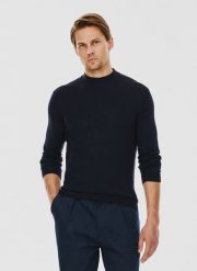 PAKO LORENTE – Granatowy gładki półgolf męski. Niebieskie swetry nierozpinane Pako Lorente, na jesień, m, bez wzorów, z nylonu, bez kołnierzyka, bez ramiączek. Za 99.99 zł.