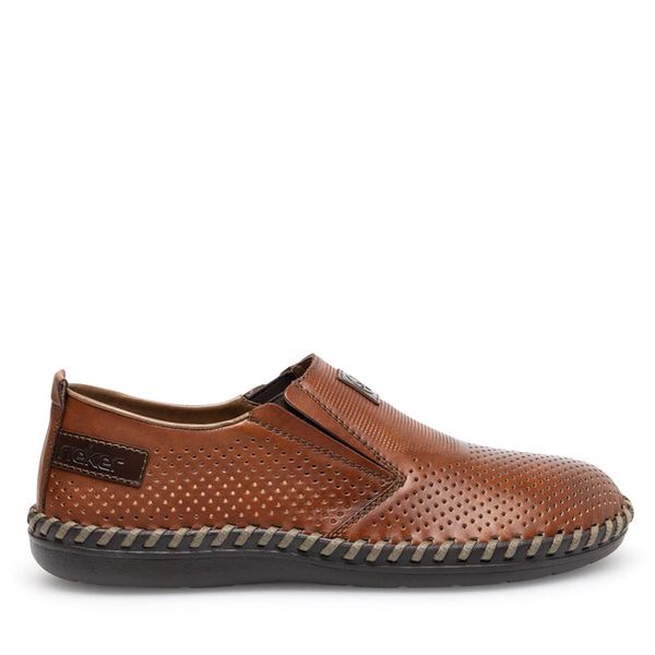 Półbuty Rieker. Brązowe eleganckie półbuty Rieker, bez wzorów, bez obcasa, bez zapięcia. Za 379.99 zł.