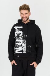 DSQUARED2 Czarna bluza z kapturem Icon Splash Cool Fit Hoodie. Czarne bluzy z kapturem Dsquared2, m, bez wzorów, z kapturem. W wyprzedaży za 1,499.99 zł.