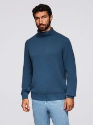 Męski golf sweter z dzianiny – ciemnoniebieski V2 - Rozmiar: XL. Niebieskie golfy Ombre Clothing, m, bez wzorów, z bawełny, bez ramiączek. Za 189.99 zł.