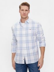 Tommy Jeans Koszula Poplin DM0DM18968 Biały Regular Fit. Białe koszule Tommy Jeans, m, bez wzorów, z bawełny, bez kołnierzyka, bez ramiączek. Za 209.99 zł.