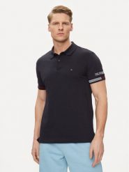 Tommy Hilfiger Polo Flag MW0MW34780 Granatowy Slim Fit. Niebieskie koszulki polo Tommy Hilfiger, m, bez wzorów, z bawełny, bez kołnierzyka, bez ramiączek. Za 249.99 zł.