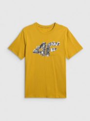 4F T-shirt regular z nadrukiem męski - żółty M. Żółte t-shirty 4F, m, bez wzorów, z dzianiny, bez kołnierzyka, bez ramiączek. Za 59.99 zł.