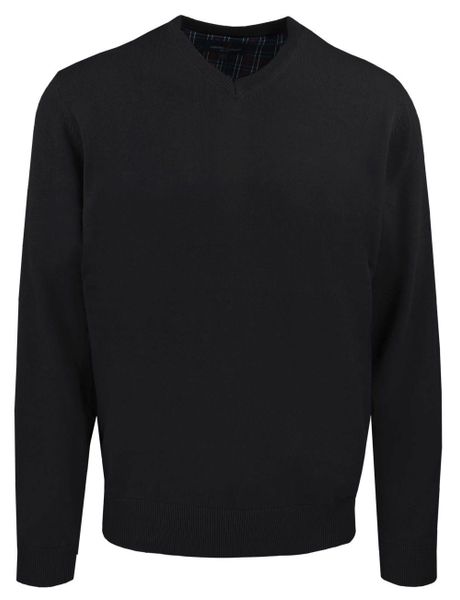 Męski, Bawełniany Sweter w Serek (V-neck) - Adriano Guinari - Czarny. Czarne swetry rozpinane Adriano Guinari, l, bez wzorów, z bawełny, bez kołnierzyka, bez ramiączek. Za 169.00 zł.