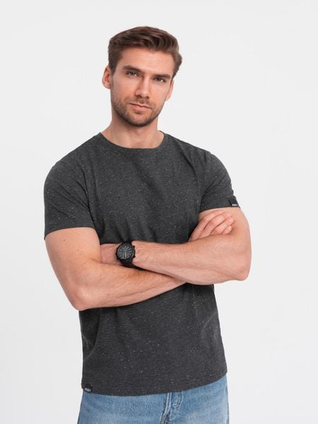 T-shirt męski z ozdobnym efektem confetti - czarny V5 - Rozmiar: S. Czarne t-shirty Ombre Clothing, m, bez wzorów, z bawełny, bez kołnierzyka, bez ramiączek. W wyprzedaży za 19.99 zł.