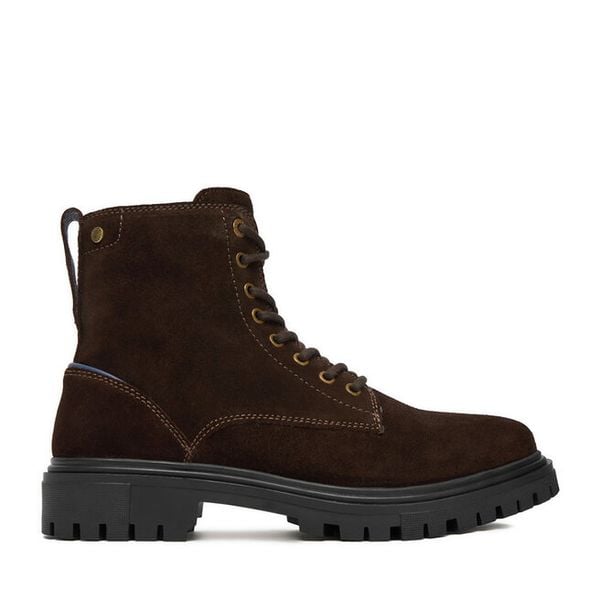 Trzewiki Lasocki. Brązowe botki sznurowane Lasocki, bez wzorów, bez obcasa, bez zapięcia. Za 299.99 zł.