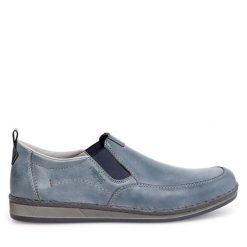 Półbuty Rieker. Niebieskie eleganckie półbuty Rieker, bez wzorów, bez obcasa, bez zapięcia. Za 369.99 zł.